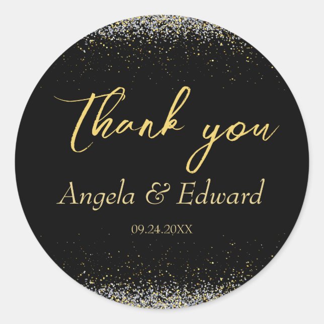 Elegant Black And Gold Wedding  Classic Round Sticker (Front)