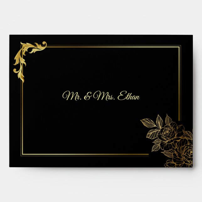 Elegant Black and Gold Wedding  Envelope (Front)