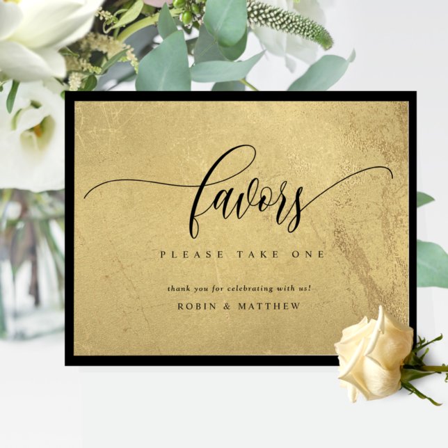 Elegant Black and Gold Wedding Favors Sign (Creator Uploaded)