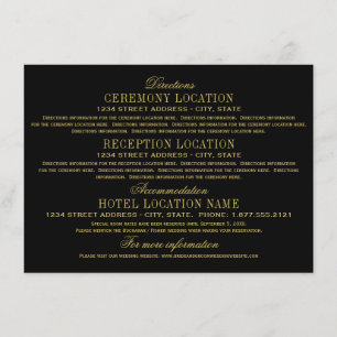 Elegant Black and Gold Wedding Information Enclosure Card