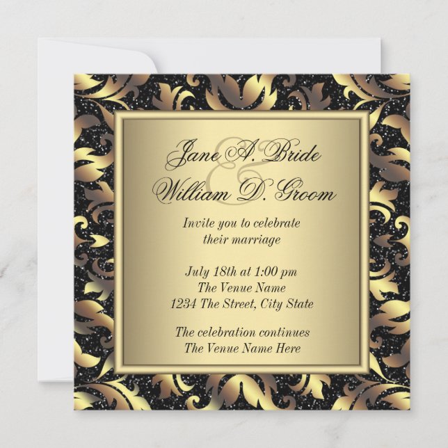 Elegant Black and Gold Wedding Invitation (Front)