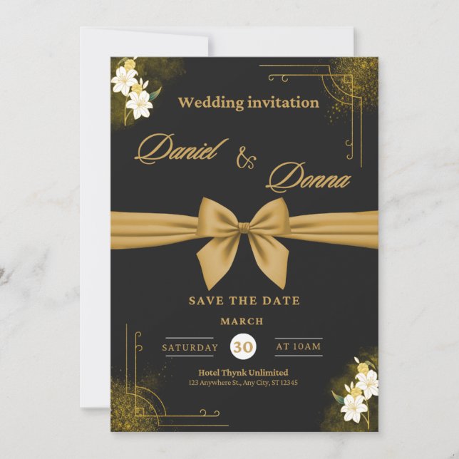 Elegant Black and Gold Wedding Invitation | (Front)