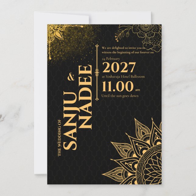 ​Elegant Black and Gold Wedding Invitation (Front)