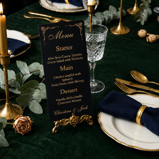 Elegant Black and Gold Wedding Menu