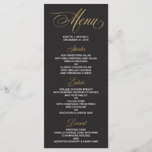 Elegant Black and Gold Wedding Menu Card