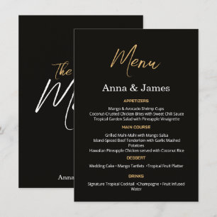 Elegant Black and Gold Wedding Menu Card