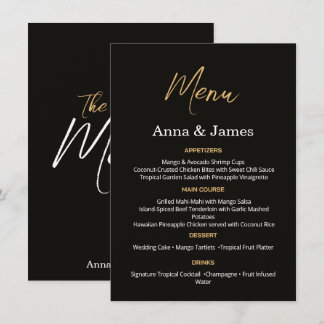 Elegant Black and Gold Wedding Menu Card
