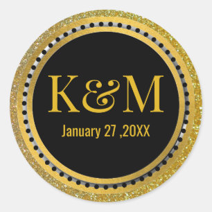 Elegant Black And Gold Wedding Monogram Initials  Classic Round Sticker