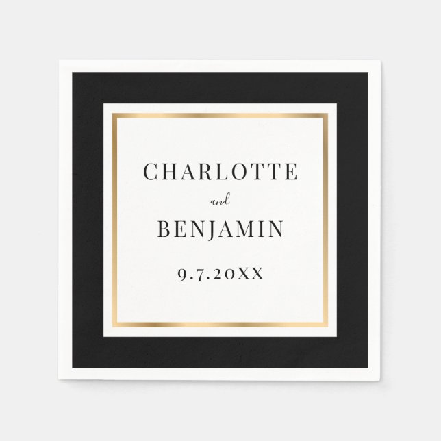 Elegant Black and Gold Wedding Napkin (Front)