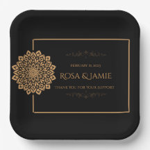 Elegant Black and Gold Wedding Party Paper Plates