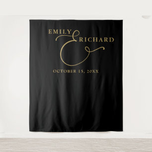 Elegant Black And Gold Wedding Photo Backdrop Tapestry