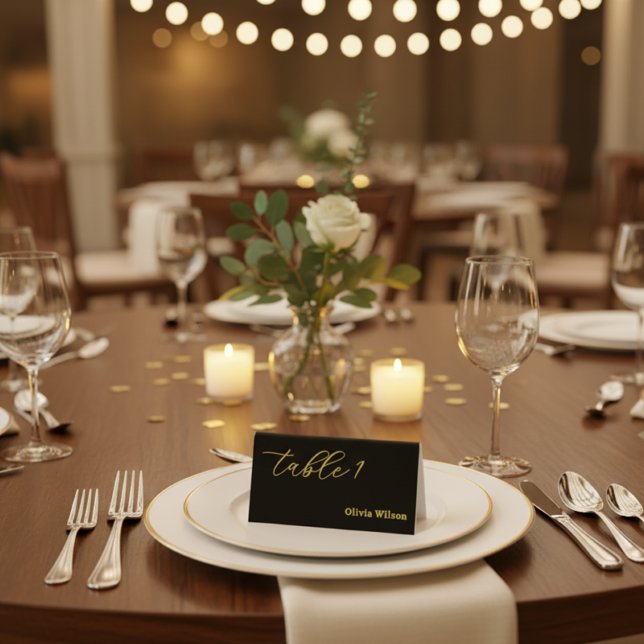 Elegant Black and Gold Wedding Place Card (Creator Uploaded)