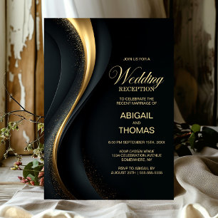 Elegant Black and Gold Wedding Reception Invitation