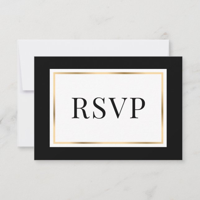 Elegant Black and Gold Wedding Response Card (Front)