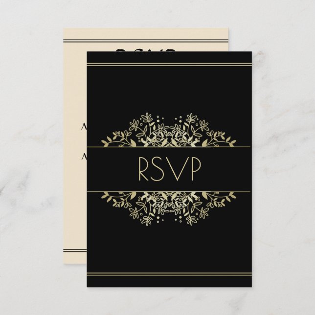 Elegant Black and Gold Wedding RSVP Card (Front/Back)