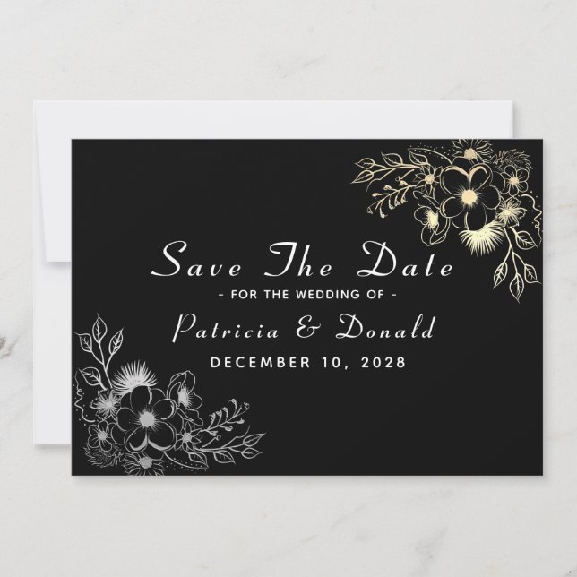 Elegant Black and Gold Wedding Save The Date (Front)
