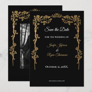 Elegant black and gold wedding save the date announcement