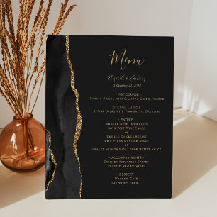 Elegant Black and Gold Wedding Table Menu Pedestal Sign