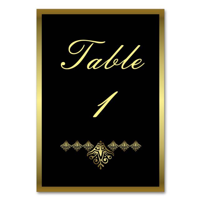 Elegant Black and Gold Wedding Table Number (Front)