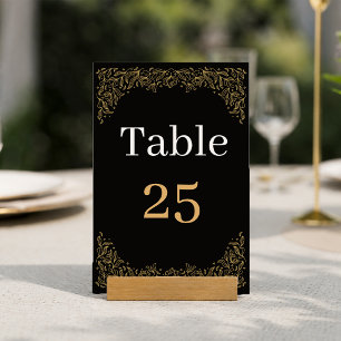 Elegant Black and Gold Wedding Table Number Card