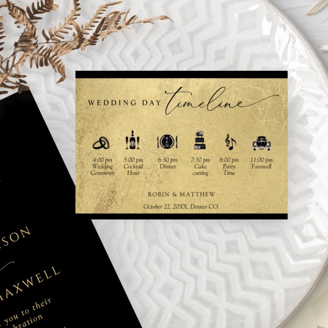 Elegant Black and Gold Wedding Timeline Enclosure Card (Creator Uploaded)