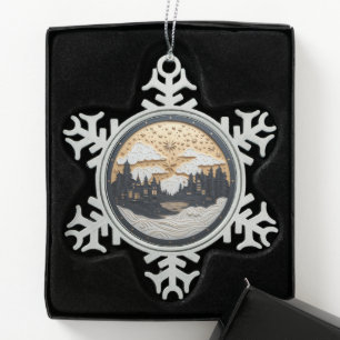 Elegant Black and Gold Winter Village Ornament