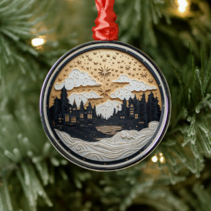 Elegant Black and Gold Winter Village Ornament