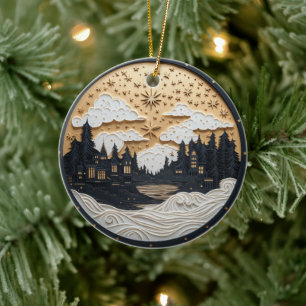 Elegant Black and Gold Winter Village Ornament