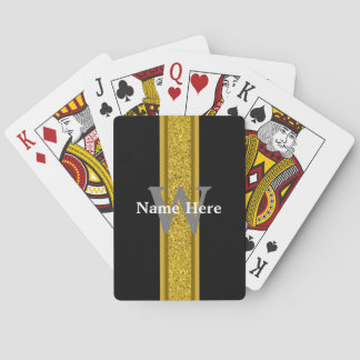 Elegant Black and Gold with Monogram and Name Playing Cards