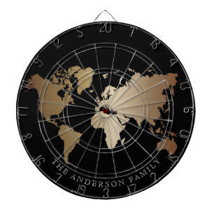 Elegant Black and Gold World Map  Monogram Name Dartboard