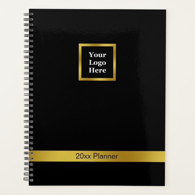 Elegant Black and Gold Your Logo Here 2026 Planner (Front)