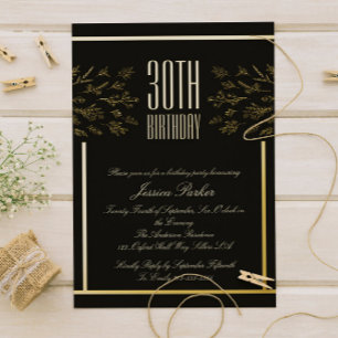 Elegant Black and Golden Floral Minimal Invitation