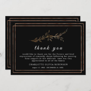 Elegant Black and Golden Floral Thank You Card