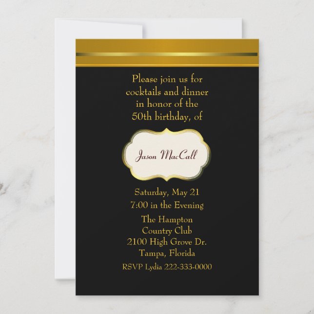 Elegant Black and Goldtone Invitation (Front)