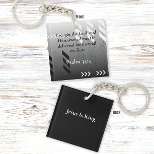 Elegant Black and Gray Abstract Bible Verse Art Key Ring