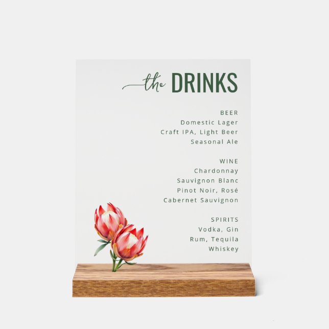Elegant Black and Green Minimalist Wedding Menu Acrylic Sign (Front)
