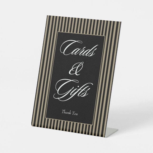 Elegant Black and Green Stripes Cards and Gifts Pedestal Sign (Front)
