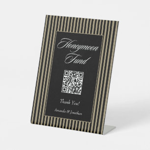 Elegant Black and Green Stripes Honeymoon Fund Pedestal Sign