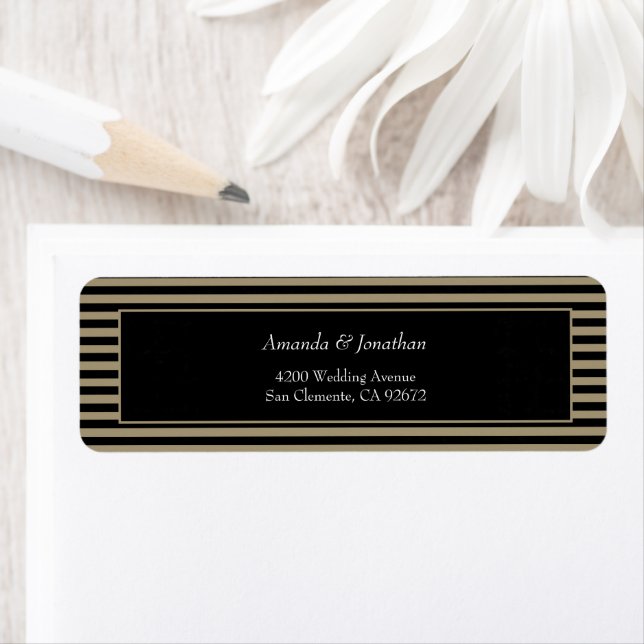 Elegant Black and Green Stripes Return Address Label (Insitu)