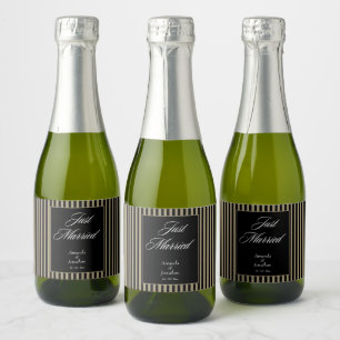 Elegant Black and Green Stripes Wedding Mini Sparkling Wine Label