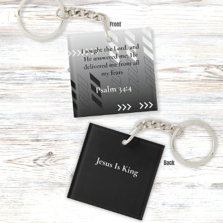 Elegant Black and Grey Abstract Bible Verse Art Key Ring