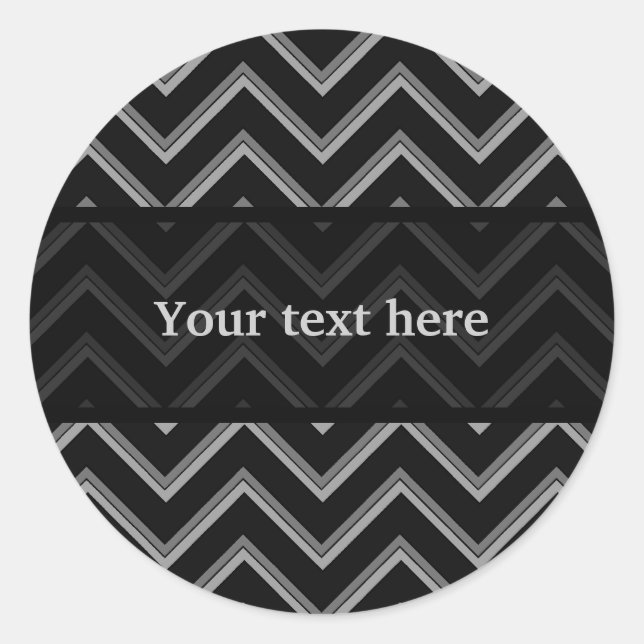 Elegant black and grey chevron pattern classic round sticker (Front)