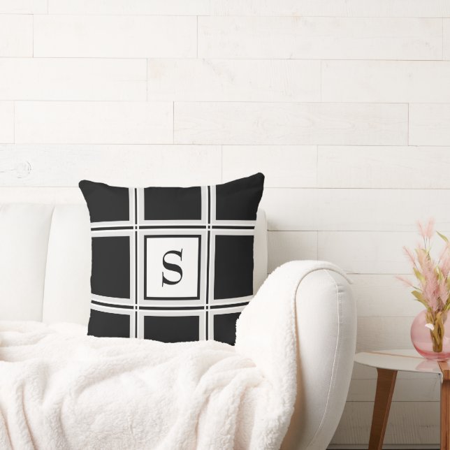 Elegant Black and Grey Custom Single Initial Cushion (Couch)