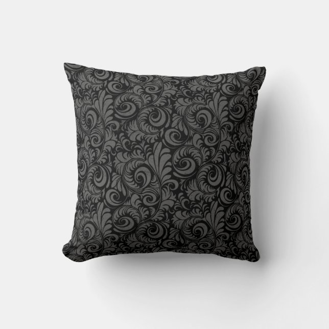 Elegant Black and Grey Floral Pattern Cushion (Front)