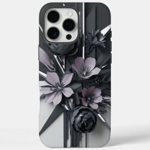 Elegant Black and Grey Flower Design iPhone 16 Pro Max Case