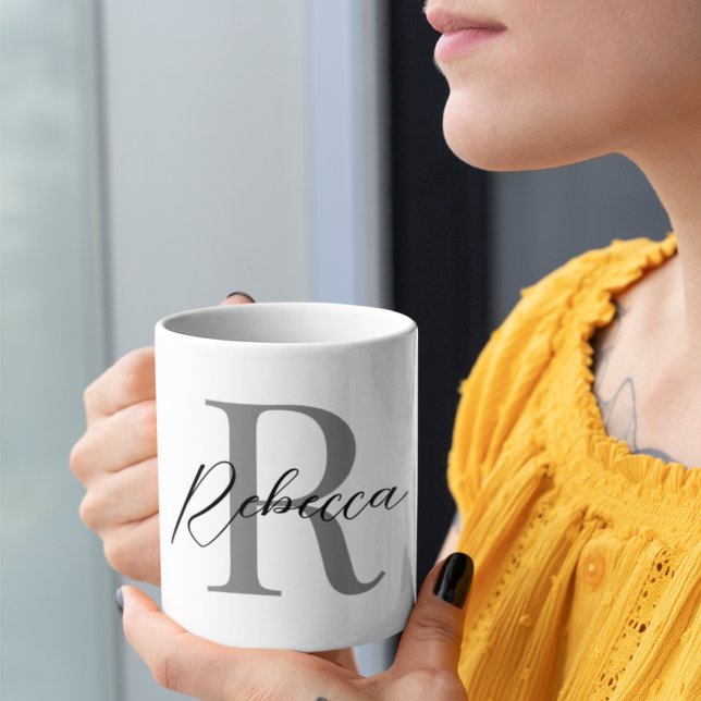 Elegant Black and Grey Minimalistic Monogram Coffee Mug (Creator Uploaded)