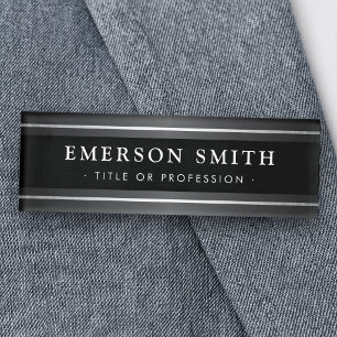 Elegant black and grey modern name tag