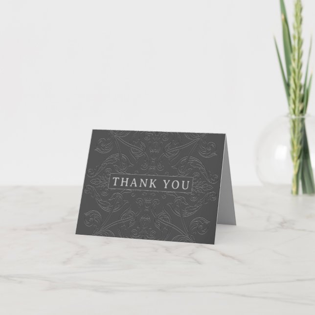 Elegant Black and Grey | Ornate Wedding Thank You Card (Front)
