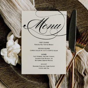 Elegant Black and Ivory Calligraphy Script Wedding Menu