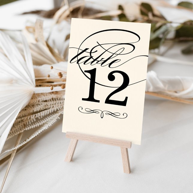 Elegant Black and Ivory Calligraphy Wedding Table Number (Creator Uploaded)